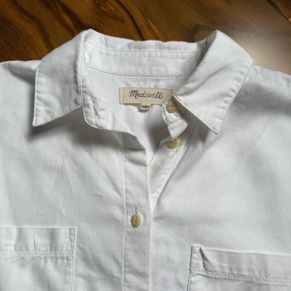Madewell White Cotton Courier Shirt Sz M - Picture 4 of 11